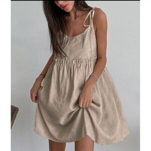Commense Tie-Strap Mini Dress in Light Beige